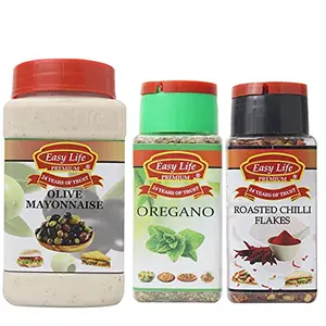 Easy life Olive Mayonnaise 315g + Oregano 25g + Roasted Chilli Flakes 65g (Combo of 3)