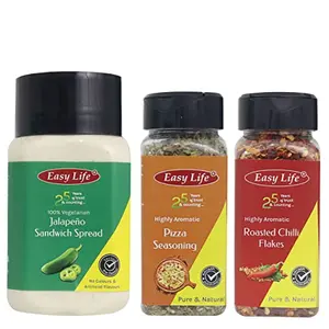 Easy Life Jalapeno Chilli Sandwich Spread 290g + Pizza Seasoning 22g + Roasted Chilli Flakes 50g (Combo of 3)