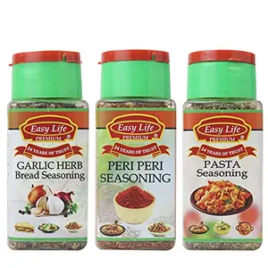 Easy Life Garlic Herb Bread Seasoning 40g + Peri Peri Seasoning 75g + Pasta Seasoning 30 g (Pack of Only 3 Spice Herb and Seasonings)