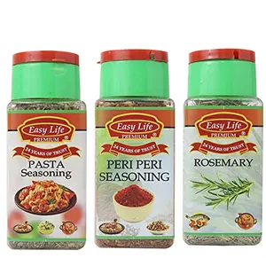 Easy Life Pasta Seasoning 30g + Peri Peri Seasoning 75g + Rosemary 30g [Pack of only 3 Spices Herbs Dry Leaves and Seasonings]