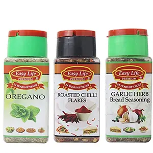 Easy Life Oregano 25g + Roasted Chili Flakes 65g + Garlic Herb Bread Seasoning 40g (Only Pack of 3 Spice Herb and Seasonings)
