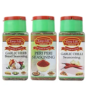 Easy Life Garlic Herb Bread Seasoning 40g + Peri Peri Seasoning 75g + Garlic and chilli Seasoning 45g (Combo of Essential Blends for Breads and Buns)