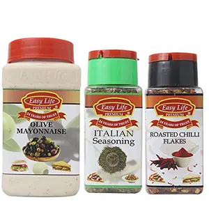 Easy life Olive Mayonnaise 315g + Italian Seasoning 30g + Roasted Chilli Flakes 65g (Combo of 3)