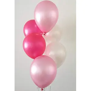 Number 10 Gold Foil Balloon and 50 Nos Pink and White Metallic Shiny Latex Balloon Combo
