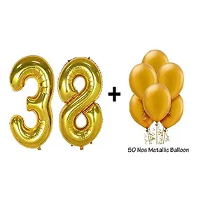 Number 38 Gold Foil Balloon and 50 Nos Gold Color Latex Balloon Combo