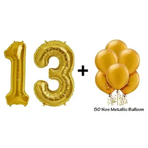 Number 13 Gold Foil Balloon and Latex Balloon