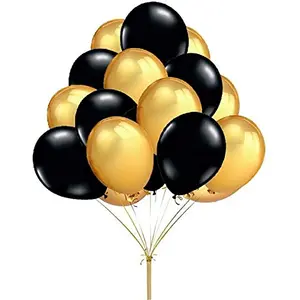 Metallic Hd Shiny Toy Balloons - Black and Gold for Decoration and Party (Pack of 50)