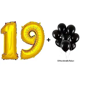 Number 19 Gold Foil Balloon and Latex Balloon