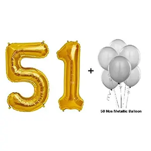 Number 51 Gold Foil Balloon and Latex Balloon
