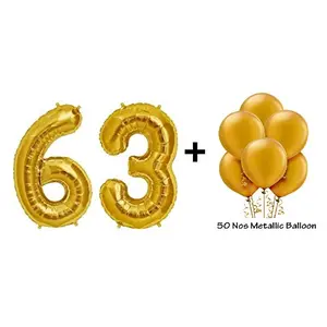 Number 63 Gold Foil Balloon and 50 Nos Gold Color Latex Balloon Combo