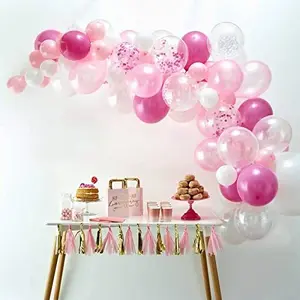 Number 55 Gold Foil Balloon and 50 Nos Pink Color Latex Balloon and Happy Brthday Banner Combo