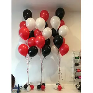 Number 32 Gold Foil Balloon and 50 Nos Red and Black Metallic Shiny Latex Balloon Combo