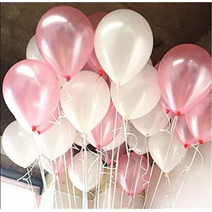 Metallic Hd Shiny Toy Balloons - Pink and White Balloons for Decoration and Party (Pack of 50)