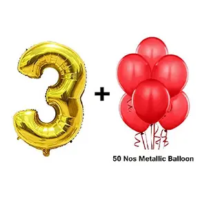 Number 3 Gold Foil Balloon and Latex Balloon