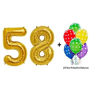 Number 58 Gold Foil Balloon and Polka Dot Latex Balloon