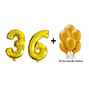 Number 36 Gold Foil Balloon and Latex Balloon