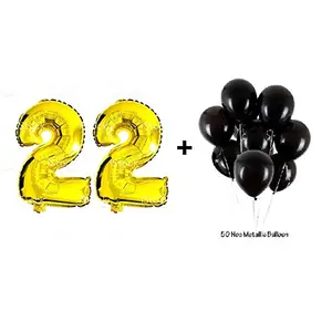 Number 22 Gold Foil Balloon and 50 Nos Black Color Latex Balloon Combo