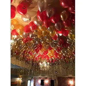 Number 34 Gold Foil Balloon and 50 Nos Red and Gold Metallic Shiny Latex Balloon Combo