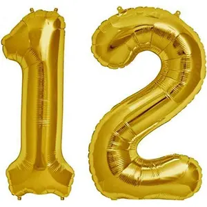 Solid 12 Number Foil Balloon 17 Inch Balloon (Gold Pack of 2)
