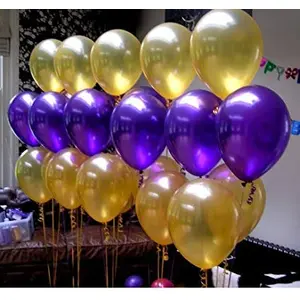 Metallic Hd Shiny Toy Balloons - Purple and Gold Balloons for Decoration and Party (Pack of 50)