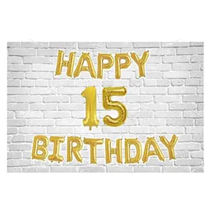 Happy Brthday Letter Golden foil Balloons and Number Golden foil Balloon for Party Decoration (Number 15)