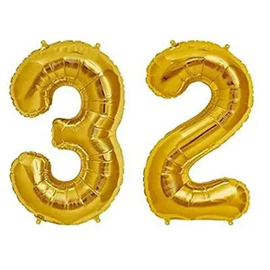Number Thirty Two 32 Gold Number Foil Balloon for Brthday Anniversary Celebration