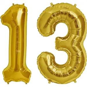 Solid 13 Number Foil Balloon 17 Inch Balloon (Gold Pack of 2)
