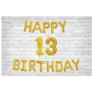 Happy Brthday Letter Golden foil Balloons and Number Golden foil Balloon for Party Decoration (Number 13)