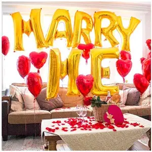 " Marry Me" Letter Balloons with 5 pcs hert Shaped foil Balloons forValentine's Day Proposal . ("Marry Me" Proposal Letter Balloons)