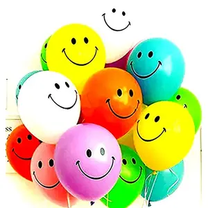 Smiley Balloon Printed Face Expression Latex Balloon 100 Pcs Yellow Balloon/Smiley Balloon/Brthday Decoration/Brthday Balloon(Multicolor Smiley-100)