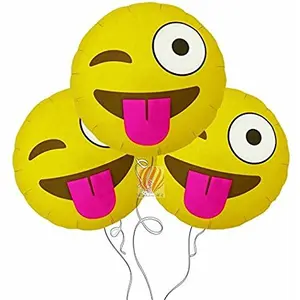 Printed Emoji Smiley Face Expression Balloon (Winky Face Emoji Foil Balloon Pack of 3)
