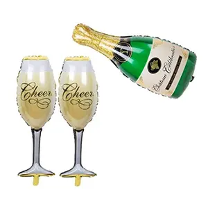 Christmas Vibes Champagne / Wine Bottle & Glass Shaped Big Size Foil Balloons Combo for Brthday Decoration Weddings EngagementBachelors Party Office Party New Year 18-inch (Multicolour)