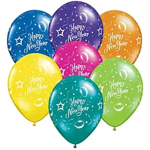 Christmas Vibes "Happy New Year" Printed Balloons for New Year Party Decoration (Pack of 25)