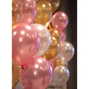 Themez Only Premium Metallic Balloons (Pink + White + Gold) Pack of 51