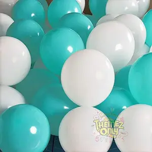 Themez Only P0355 Pastel Color Balloons for Decoration - Pack of 50 pcs (Teal and White)