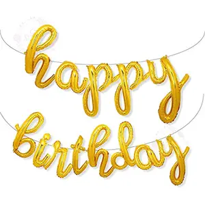 Happy Brthday Cursive Gold Letter Foil Balloon Party Decoration (Gold)