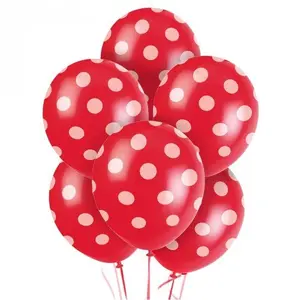 Pack of 50 Red Polka Dot Colour Matallic Latex Balloons 12 Inch (Red)
