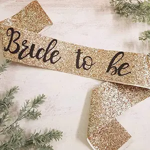 Bride To Be Satin Sash Golden Glitter With Black Letters For Bridal Shower Wedding Props DecorationsBride Groom Family Bachelorette Balloons Photo booth props shoot/Photoshoot/Bachelor sache