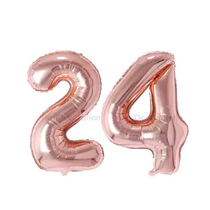 Numbers Foil Balloon 16" Inch -(Pack of Two Unit) Rose Gold (Rose Gold-24)