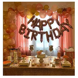 Brthday Combo Pack Happy Brthday Rose Gold Foil Balloons 13 Letters Set + Metallic Round Balloon (Rose Gold WhiteYellow) 30 Balloons+ 13 Letters (Pack of 43)
