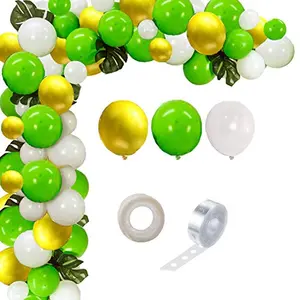 Balloon Garland Kit Balloon Arch Garland for Wedding Brthday Anniversary Party Decorations (Gold Green White) Kit of 107 Pieces (Jungle Safari Theme)