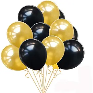 Party Balloons Metallic HD for Brthday / Anniversary / Small Shower (Black & Gold Pack of 100) HD100--BLG
