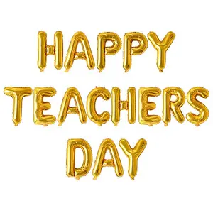 Happy Teachers Day Foil Balloon Set (Pack of 16 Letters Golden)