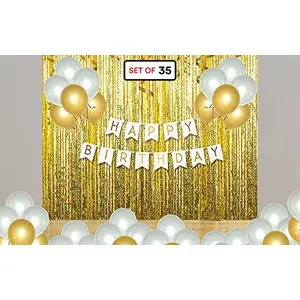 Party White and Golden Brthday Toy Balloons Combo for KDs Or Girls Brthday Decoration Items (Pack of 34) (White)
