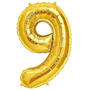 16" Inch 9 Year Golden Foil Balloon / 9 Number Digit Helium Foil Balloon for Party Decoration / Nine No. Gold Balloon - Pack of 1