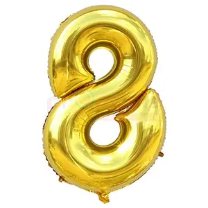 16" Inch 8 Year Golden Foil Balloon / 8 Number Digit Helium Foil Balloon for Party Decoration / Eight No. Gold Balloon - Pack of 1