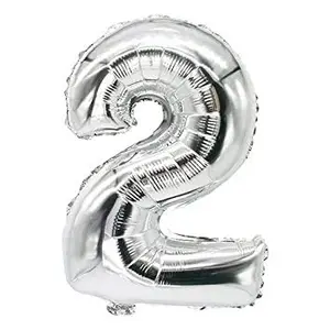 16" Inch 2 Year Silver Foil Balloon / 2 Number Digit Helium Foil Balloon for Party Decoration / Two No. Silver Balloon for Girls Boys / Latex Metallic Letter Balloons Decor - Pack of 1