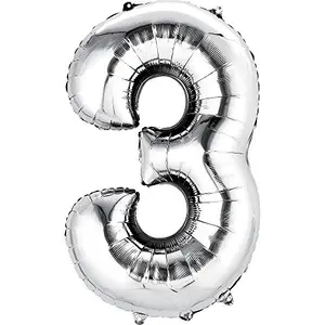 16" Inch 3 Year Silver Foil Balloon / 3 Number Digit Helium Foil Balloon for Party Decoration / Three No. Silver Balloon - Pack of 1