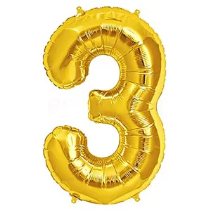 16" Inch 3 Year Golden Foil Balloon / 3 Number Digit Helium Foil Balloon for Party Decoration / Three No. Gold Balloon for Girls Boys - Pack of 1