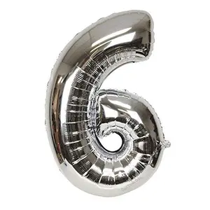 16" Inch 6 Year Silver Foil Balloon / 6 Number Digit Helium Foil Balloon for Party Decoration / Six No. Silver Balloon for Girls Boys Happy Brthday - Pack of 1